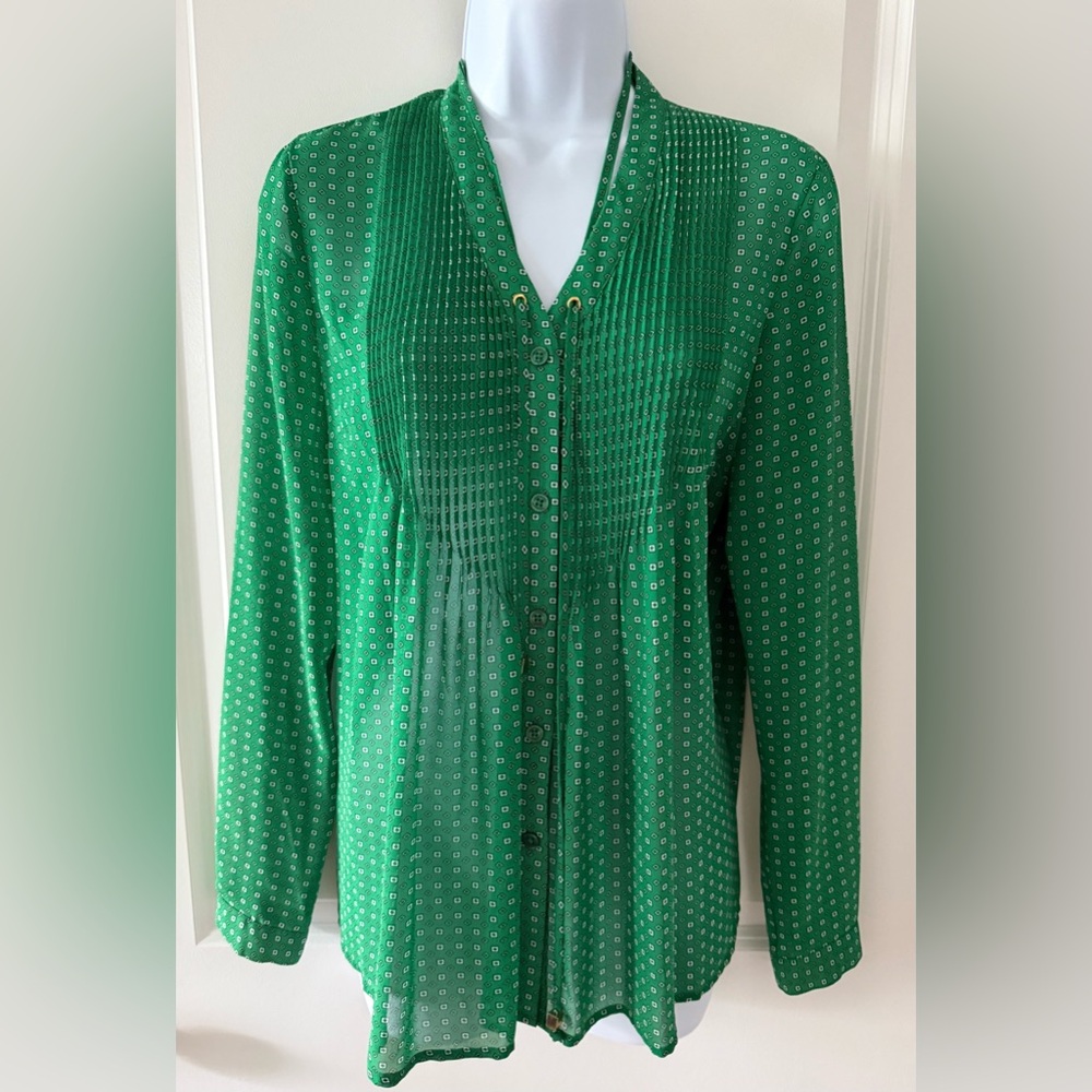 MICHAEL Michael Kors Green Buttoned Long Sleeve Blouse